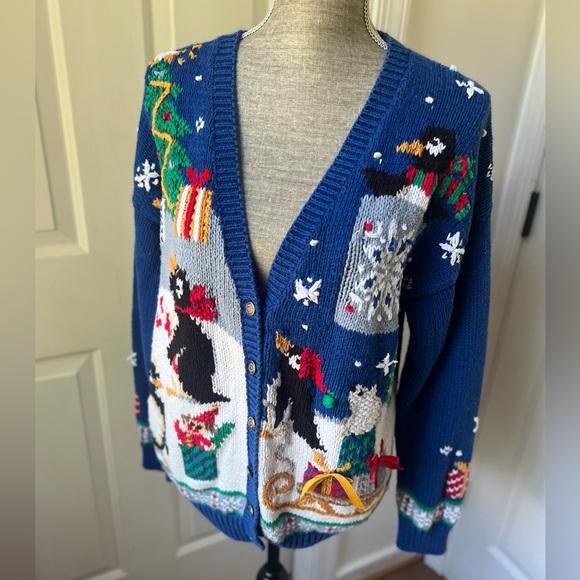 Vintage Northern Isles Hand Knit Christmas Cardigan Size Medium - Picture 1 of 7